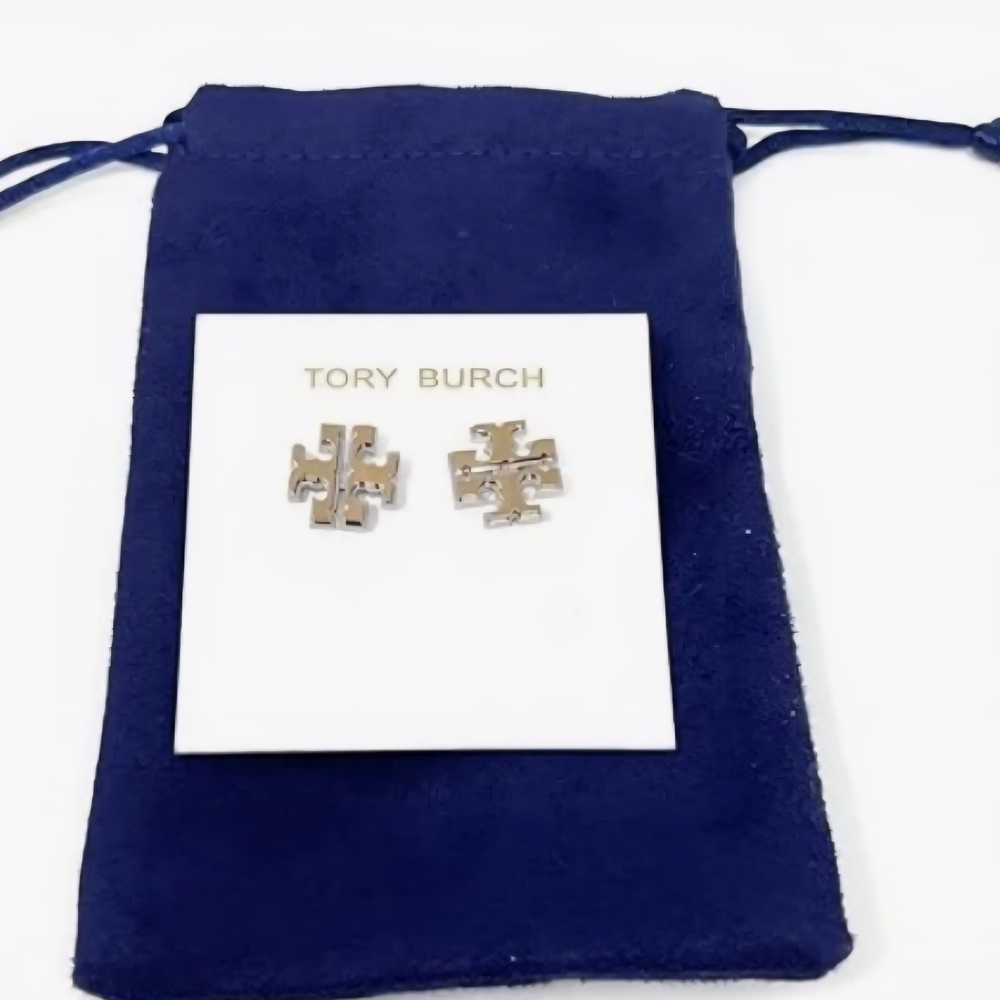 Tory Burch Gold and Silver Logo Earrings - Picture 2 of 3